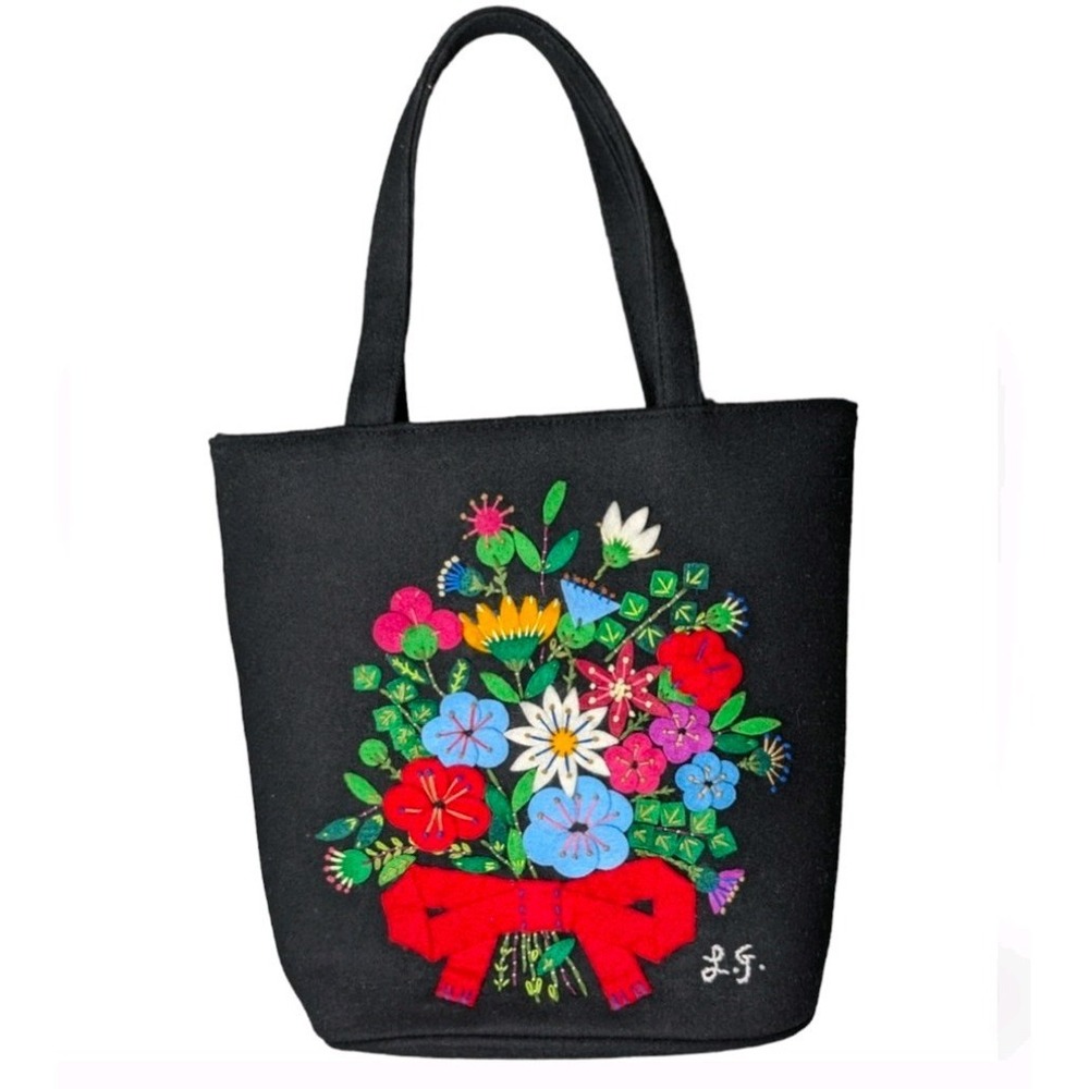 Vintage Lulu Guiness Purse Floral Embroidered Wool Blend Shoulder Tote Bag NWT
